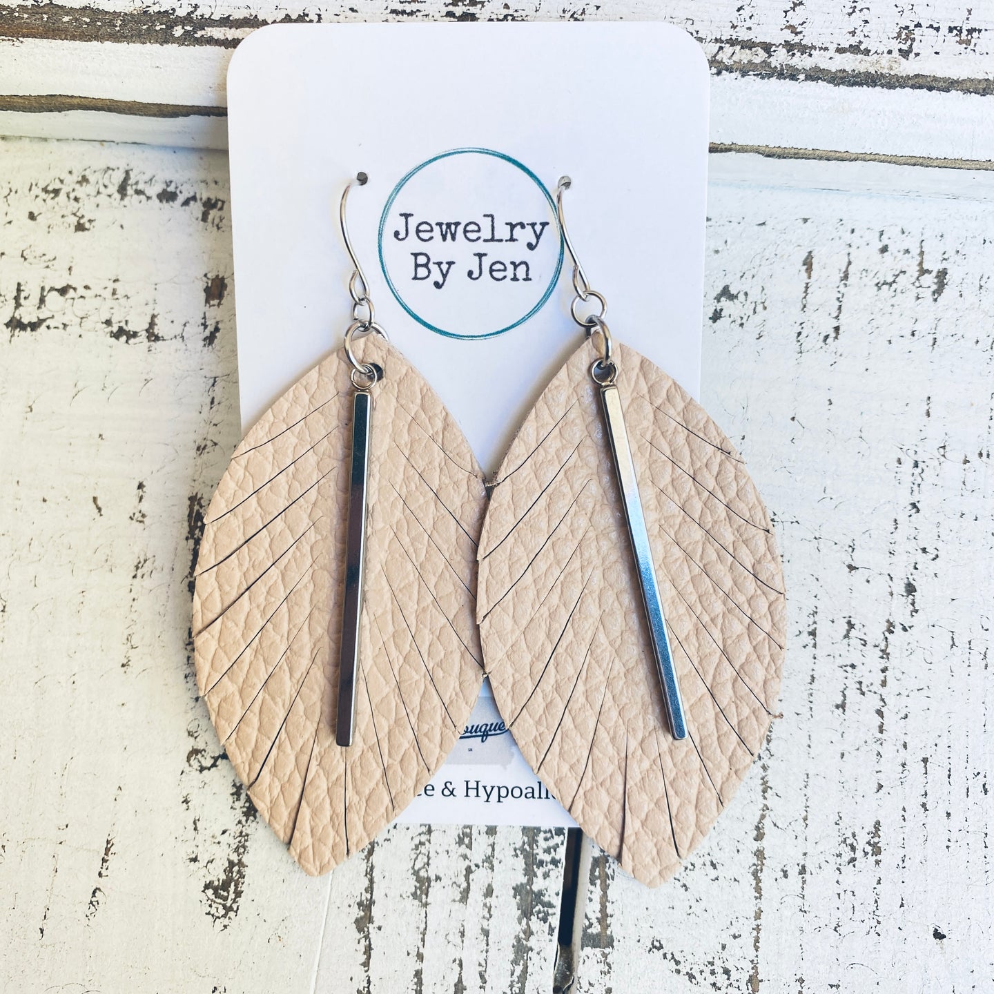 Fringe Leaf Earrings: Blush w/Silver Bar