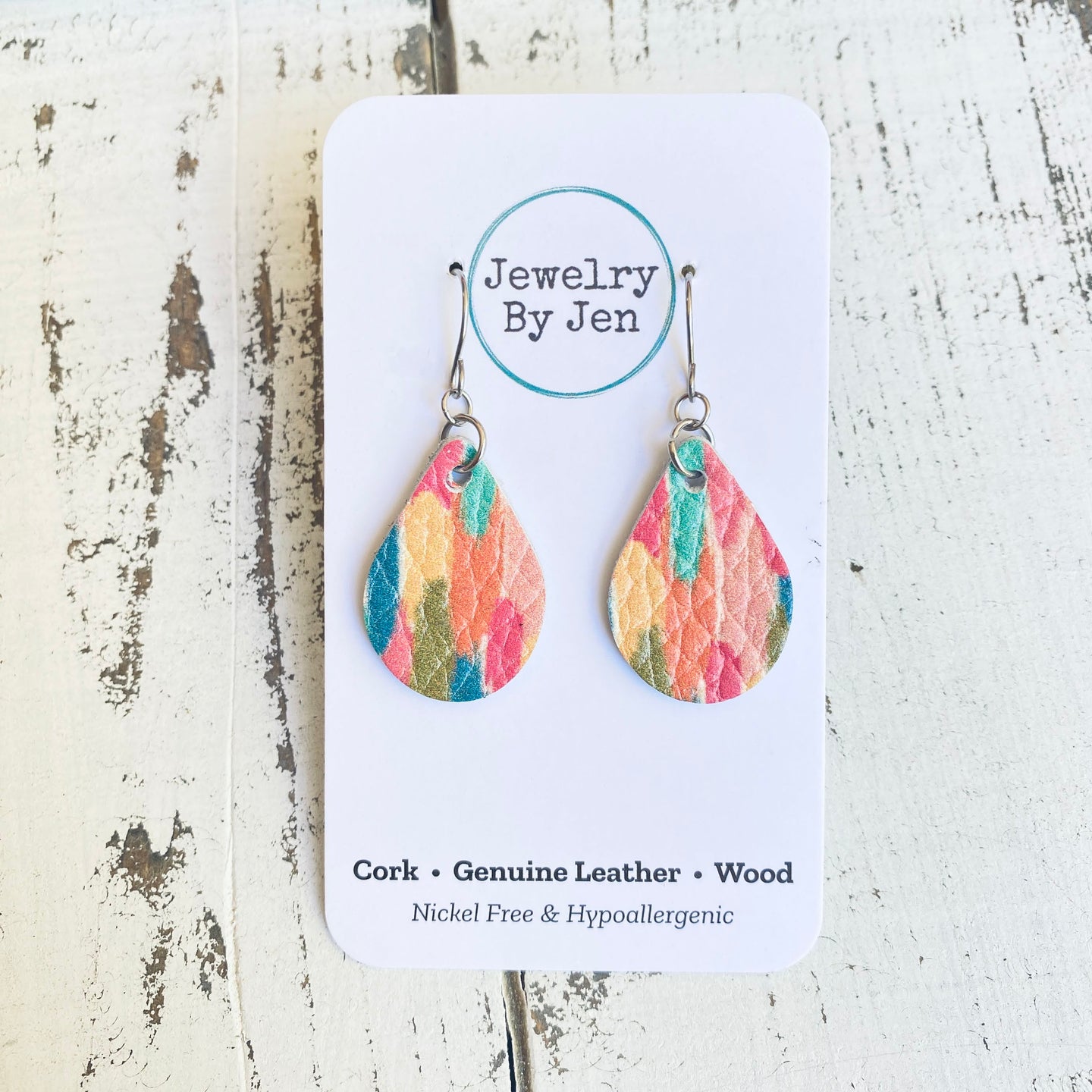 Small Teardrop Earrings: Colorful Brushstrokes