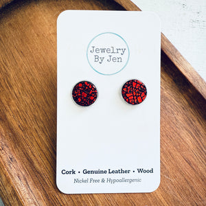 Stud Earrings: Cracked Ice Red