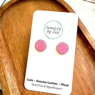 Stud Earrings: Fine Glitter Bright Pink