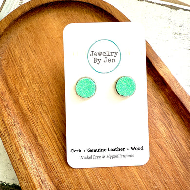 Stud Earrings: Fine Glitter Mint Green