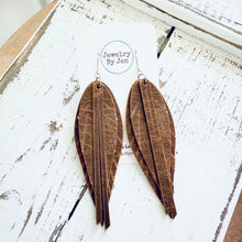 Load image into Gallery viewer, Narrow Fringe Feather Earrings: Vintage Cowboy