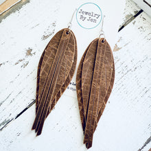 Load image into Gallery viewer, Narrow Fringe Feather Earrings: Vintage Cowboy