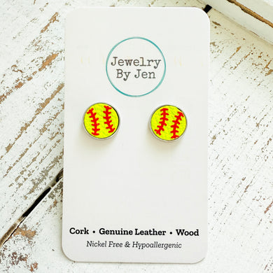 Stud Earrings: Softball