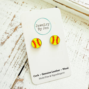 Stud Earrings: Softball