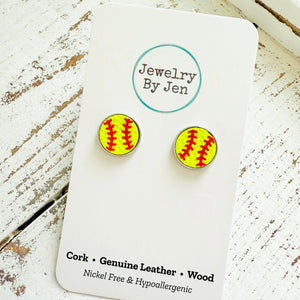 Stud Earrings: Softball