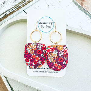 Boho Dangle Earrings: Magenta Floral Cork