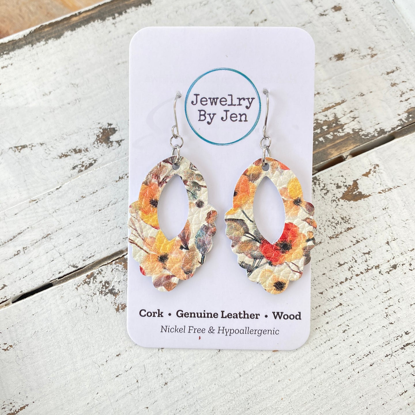 Scalloped Teardrop Earrings: Autumn Watercolor