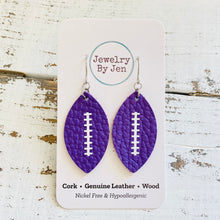Load image into Gallery viewer, Football Earrings (Medium): Purple w/White Laces
