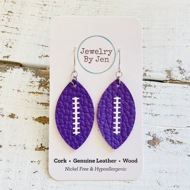 Football Earrings (Medium): Purple w/White Laces