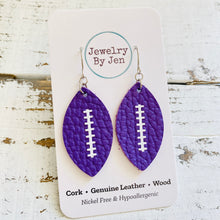 Load image into Gallery viewer, Football Earrings (Medium): Purple w/White Laces