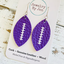 Load image into Gallery viewer, Football Earrings (Medium): Purple w/White Laces