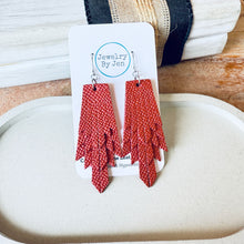 Load image into Gallery viewer, Boho Fringe Earrings: Ruby Red Saffiano