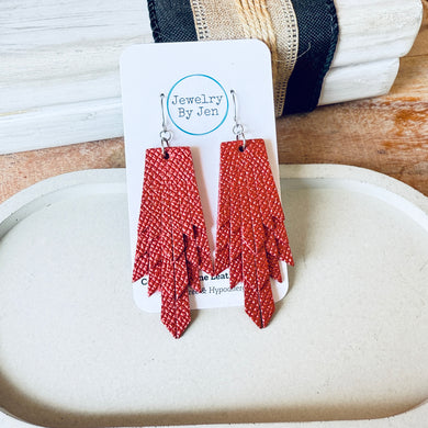 Boho Fringe Earrings: Ruby Red Saffiano