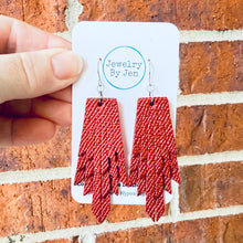 Load image into Gallery viewer, Boho Fringe Earrings: Ruby Red Saffiano