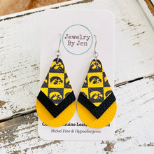 Load image into Gallery viewer, Triple Stacked Teardrop Earrings: Iowa Hawkeyes