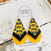 Load image into Gallery viewer, Triple Stacked Teardrop Earrings: Iowa Hawkeyes