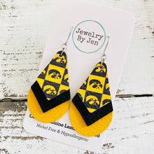Load image into Gallery viewer, Triple Stacked Teardrop Earrings: Iowa Hawkeyes