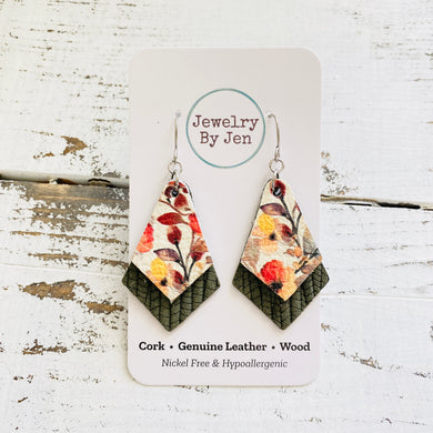 Double Stacked Earrings: Autumn Watercolor & Green