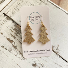 Load image into Gallery viewer, Christmas Tree Earrings: Fine Gold Glitter