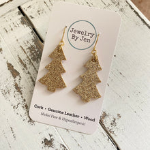 Load image into Gallery viewer, Christmas Tree Earrings: Fine Gold Glitter