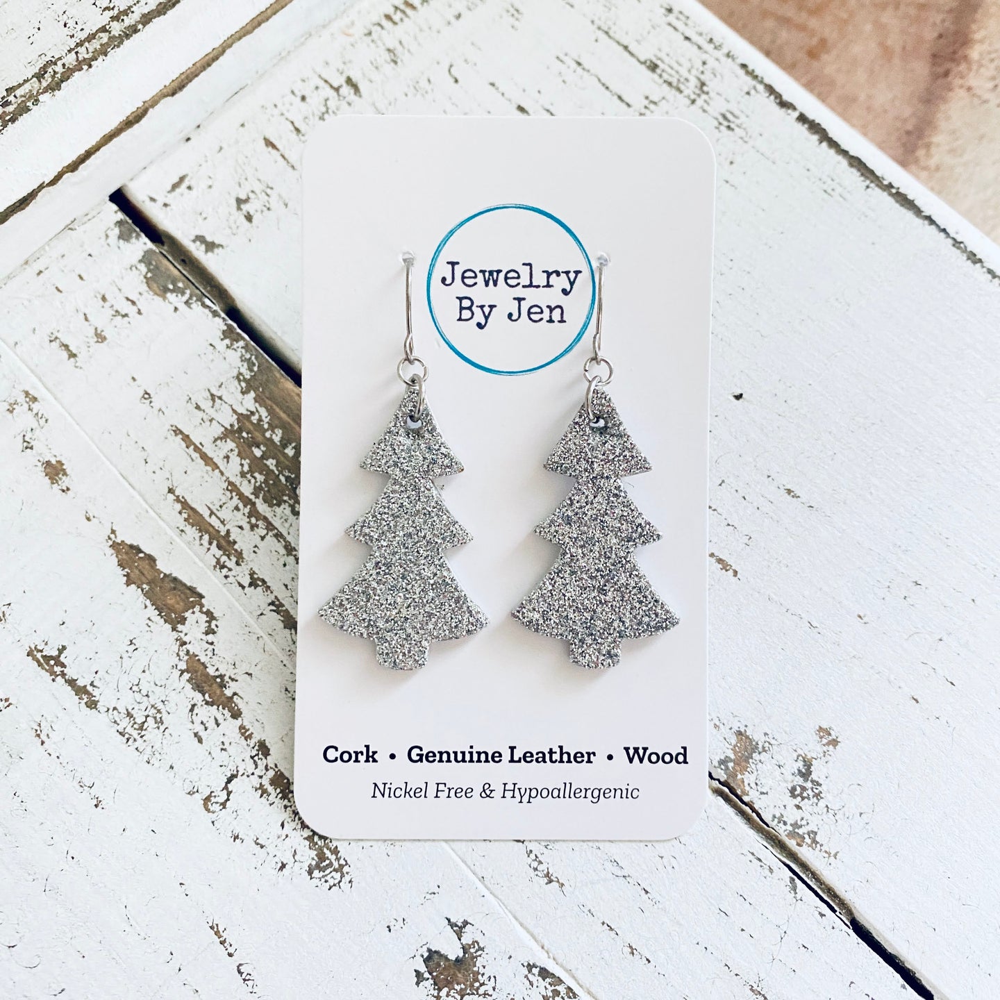 Christmas Tree Earrings: Fine Silver Glitter