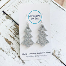 Load image into Gallery viewer, Christmas Tree Earrings: Fine Silver Glitter