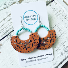 Load image into Gallery viewer, Wood Cutout Earrings: Brown &amp; Turquoise