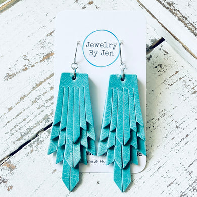 Boho Fringe Earrings: Dusty Turquoise