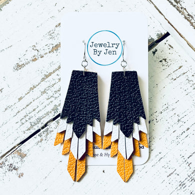 Boho Fringe Earrings: Black,White & Mustard