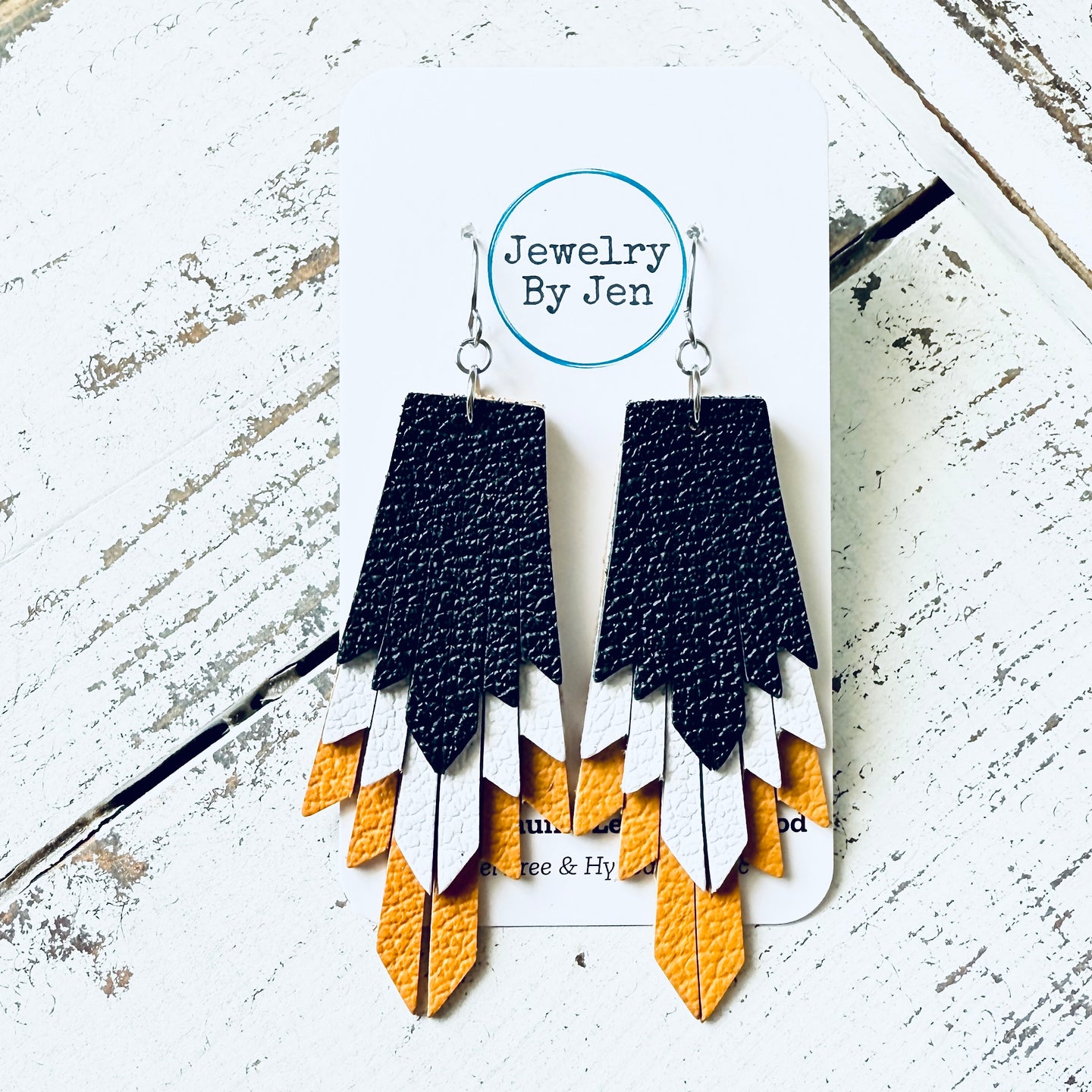 Boho Fringe Earrings: Black,White & Mustard