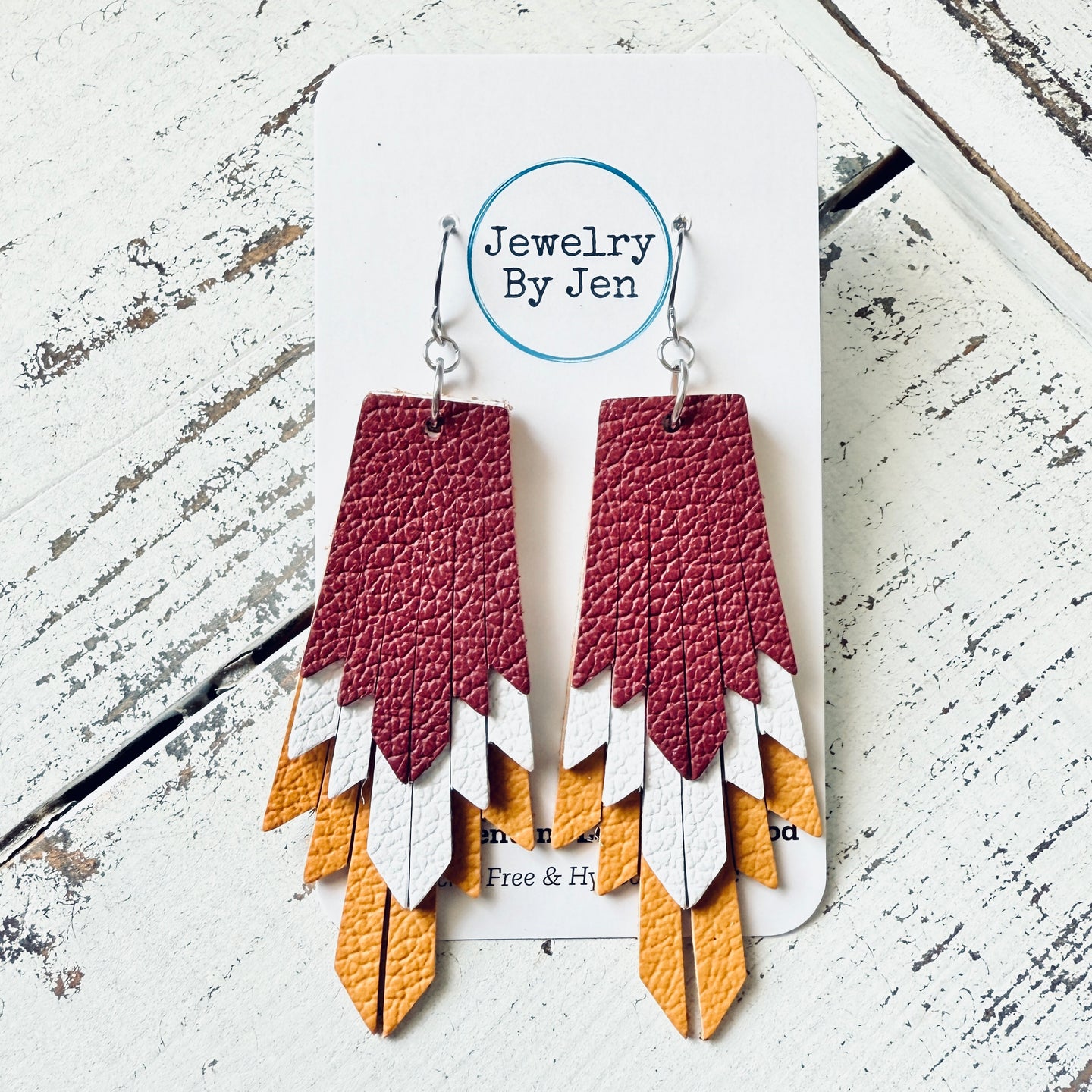 Boho Fringe Earrings: Maroon, White & Mustard