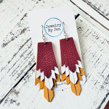 Load image into Gallery viewer, Boho Fringe Earrings: Maroon, White &amp; Mustard