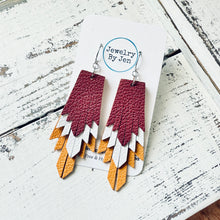Load image into Gallery viewer, Boho Fringe Earrings: Maroon, White &amp; Mustard