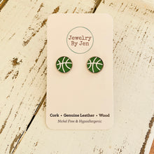 Load image into Gallery viewer, Stud Earrings: Green &amp; White Basketball