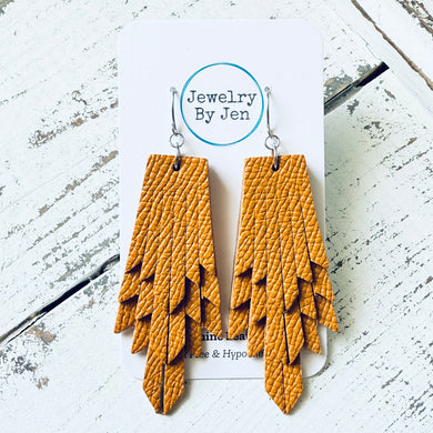 Boho Fringe Earrings: Mustard Saffiano