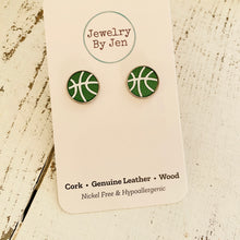 Load image into Gallery viewer, Stud Earrings: Green &amp; White Basketball