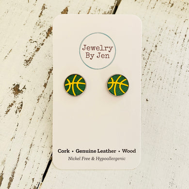 Stud Earrings: Green & Yellow Basketball
