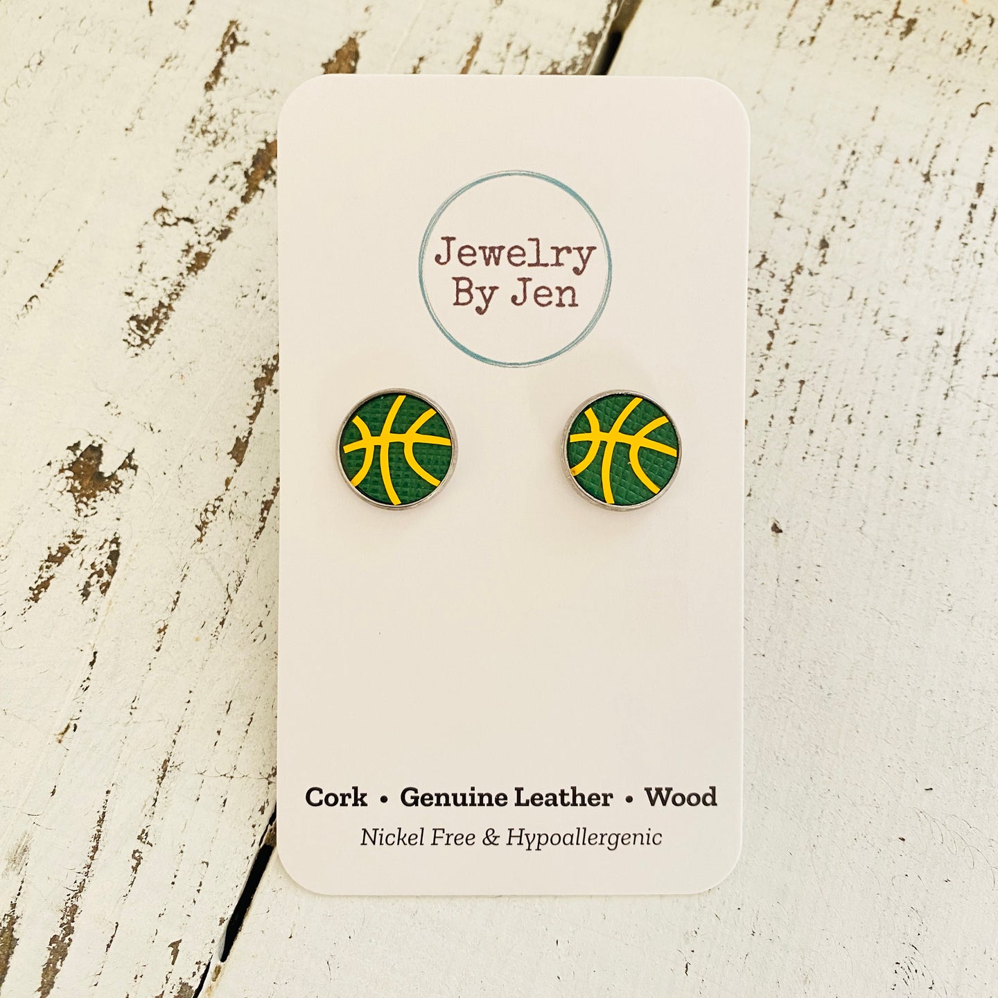 Stud Earrings: Green & Yellow Basketball
