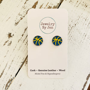 Stud Earrings: Royal Blue & Yellow Basketball