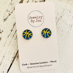 Stud Earrings: Royal Blue & Yellow Basketball
