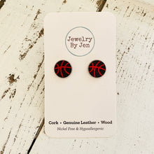 Load image into Gallery viewer, Stud Earrings: Black &amp; Red Basketball
