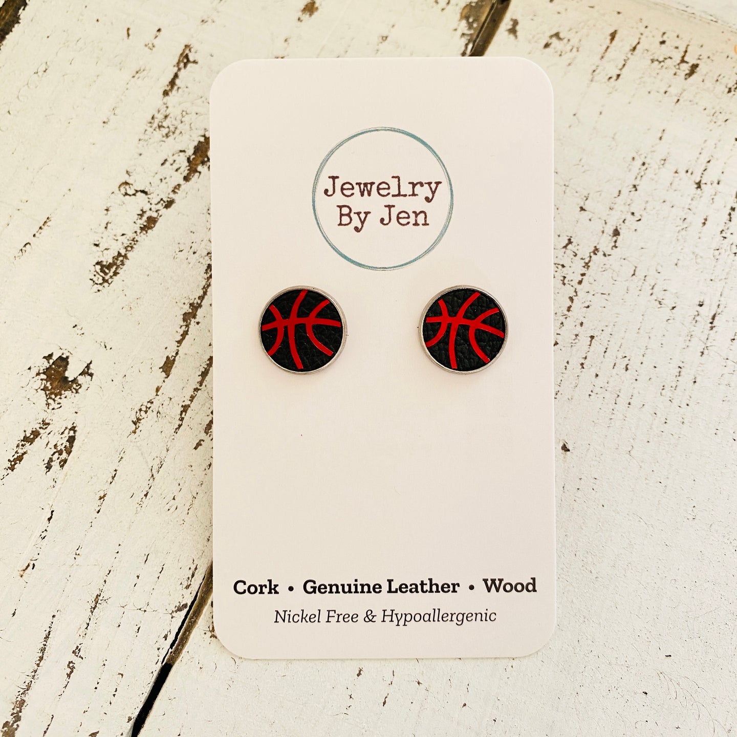 Stud Earrings: Black & Red Basketball