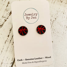 Load image into Gallery viewer, Stud Earrings: Black &amp; Red Basketball
