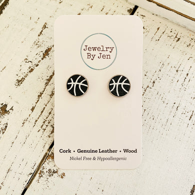 Stud Earrings: Black & White Basketball