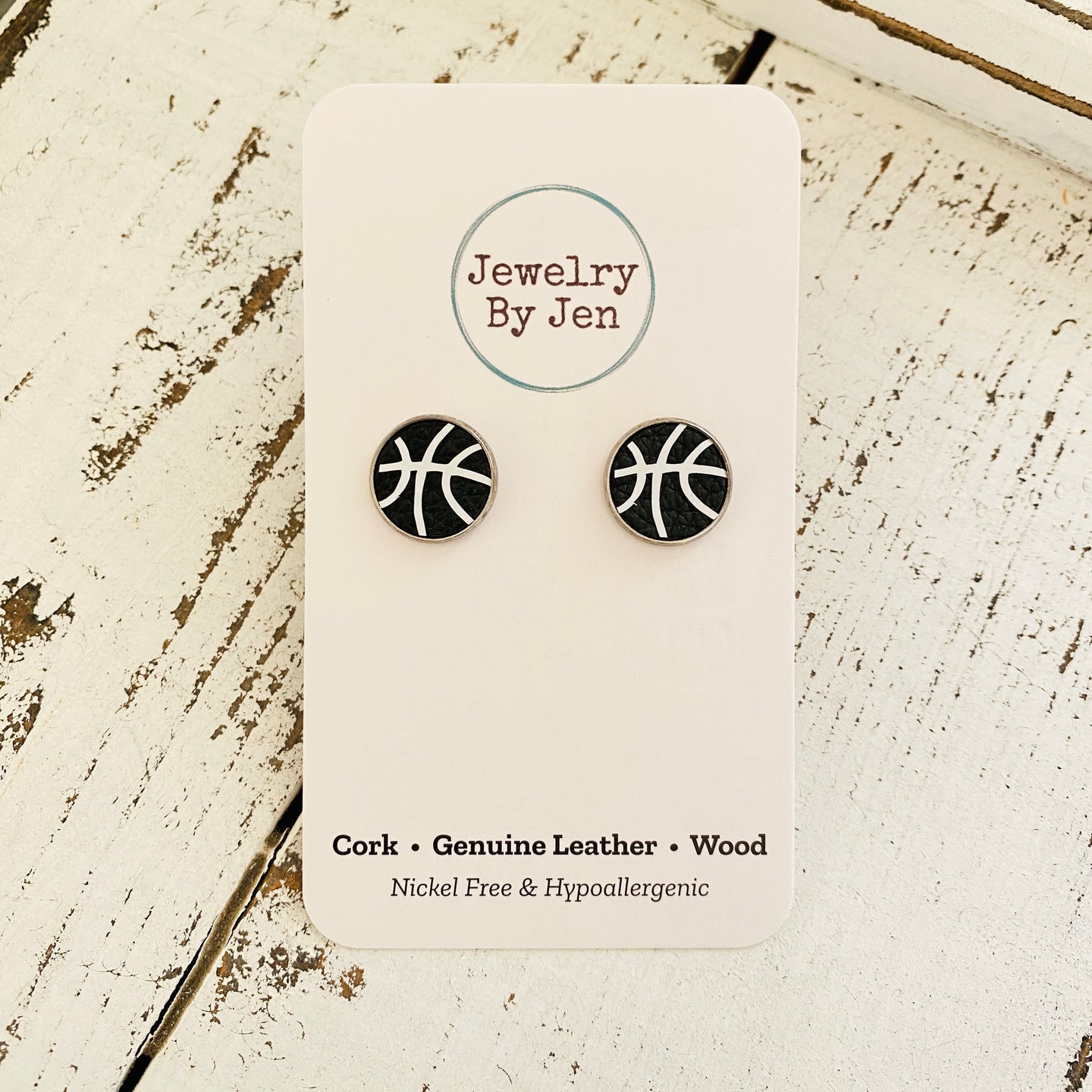 Stud Earrings: Black & White Basketball