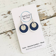 Load image into Gallery viewer, Round Layered Earrings: Navy &amp; Silver
