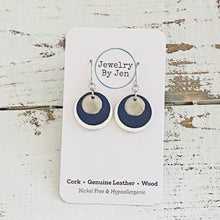 Load image into Gallery viewer, Round Layered Earrings: Navy &amp; Silver
