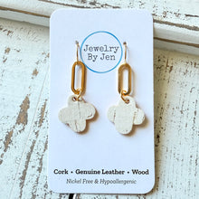 Load image into Gallery viewer, Paperclip Earrings w/White Cork Clover