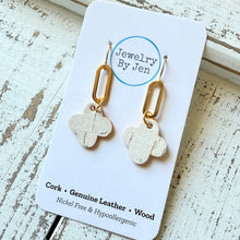 Load image into Gallery viewer, Paperclip Earrings w/White Cork Clover